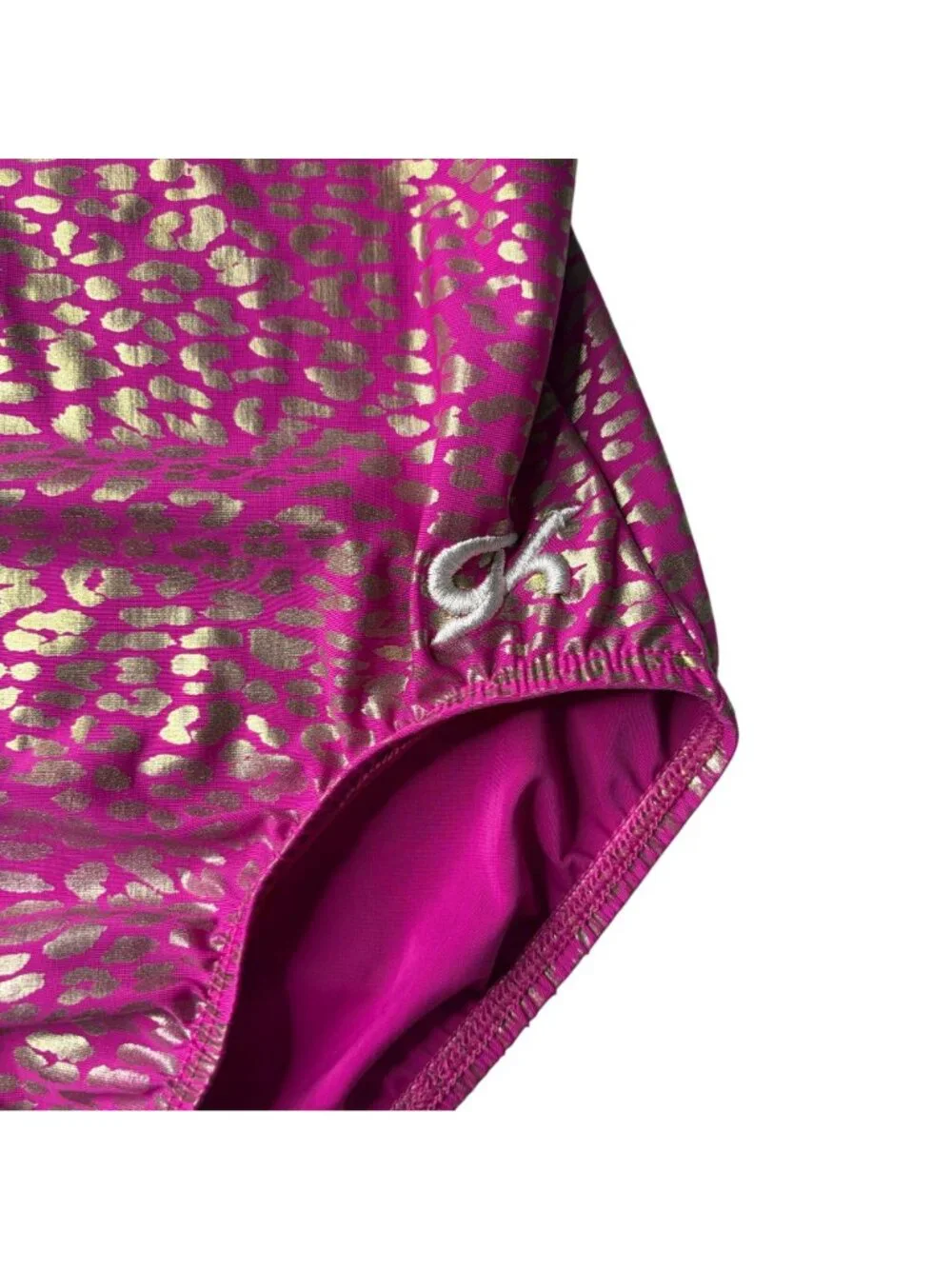 GK Leopard  Print Leotard Gymnastics Pink silver foil Size CL Large